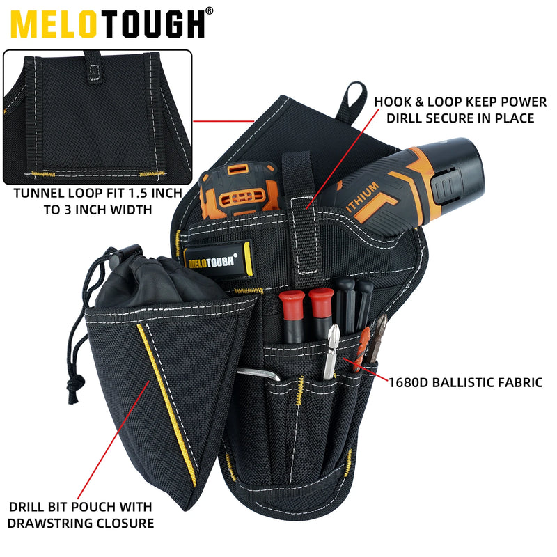 Coldre para furadeira e chave de impacto com bolsa para brocas Coldre de impacto resistente para cinto de ferramentas