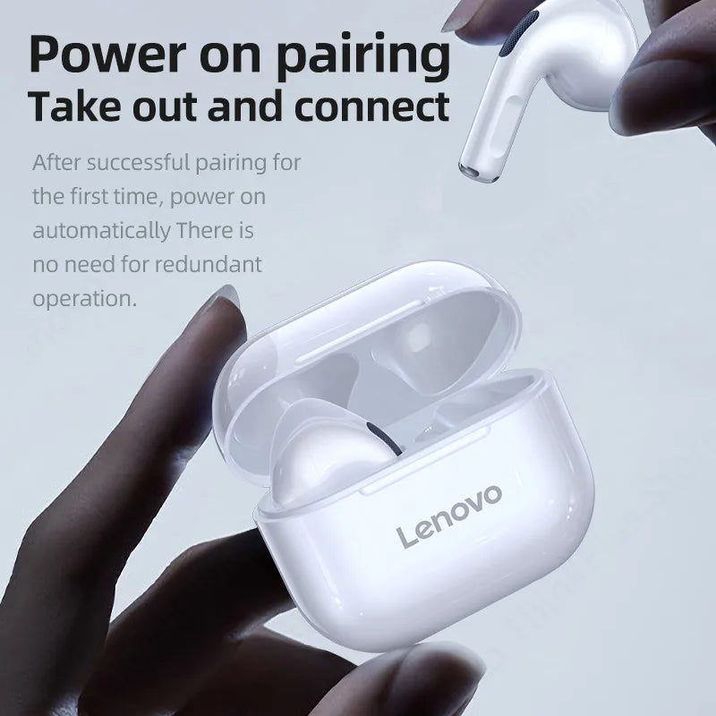 Fones de ouvido sem fio Lenovo LP40 Bluetooth 5.0 TWS originais, design para ouvido humano, operação simples e fácil de segurar