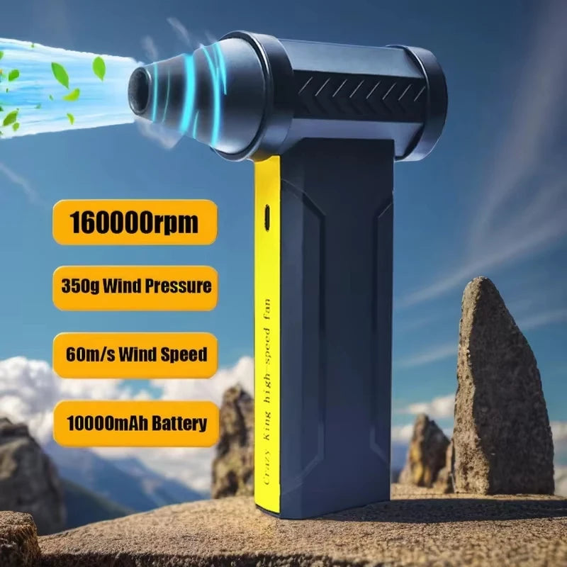 Ventilador turbo elétrico, Motor sem escovas de 160000 RPM, 350 g de empuxo, soprador a bateria, ventilador turbo de alta velocidade, soprador de pó potente recarregável por USB
