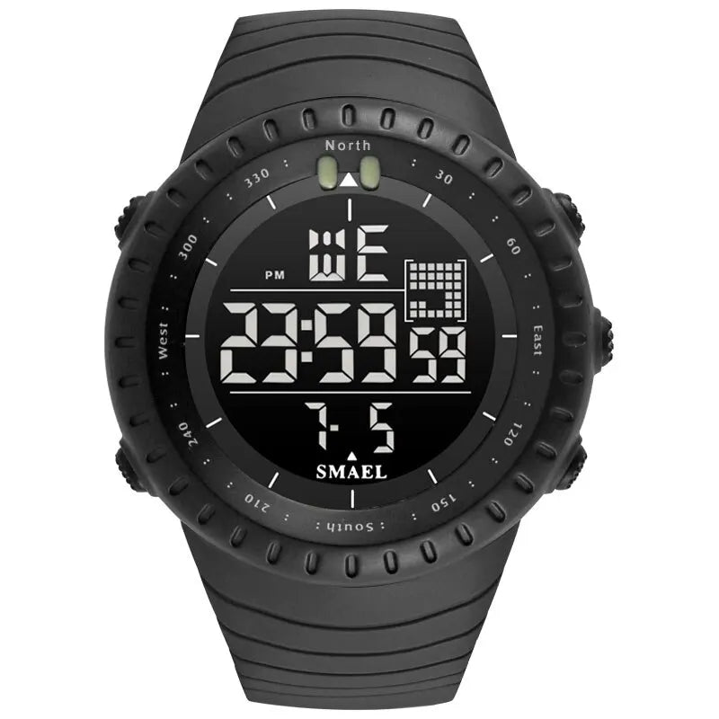 Relógio eletrônico masculino SMAEL para esportes ao ar livre, à prova d'água, mostrador grande, digital, LED, alarme, relógio digital 1237, relógio esportivo