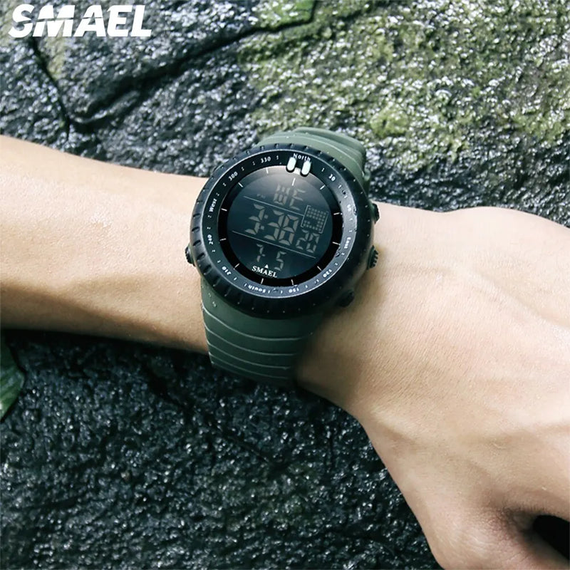 Relógio eletrônico masculino SMAEL para esportes ao ar livre, à prova d'água, mostrador grande, digital, LED, alarme, relógio digital 1237, relógio esportivo