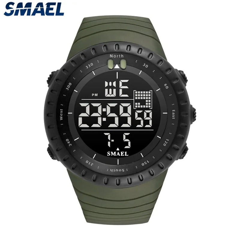 Relógio eletrônico masculino SMAEL para esportes ao ar livre, à prova d'água, mostrador grande, digital, LED, alarme, relógio digital 1237, relógio esportivo