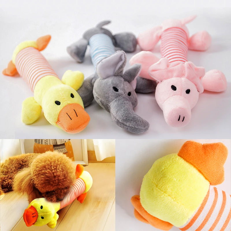 Elefante de pelúcia fofo, pato, porco, cachorro, gato, brinquedo com som de guincho, lã engraçada, durável, brinquedo para molares, adequado para todos os animais de estimação