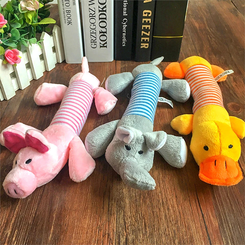 Elefante de pelúcia fofo, pato, porco, cachorro, gato, brinquedo com som de guincho, lã engraçada, durável, brinquedo para molares, adequado para todos os animais de estimação