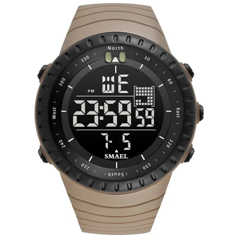 Relógio eletrônico masculino SMAEL para esportes ao ar livre, à prova d'água, mostrador grande, digital, LED, alarme, relógio digital 1237, relógio esportivo