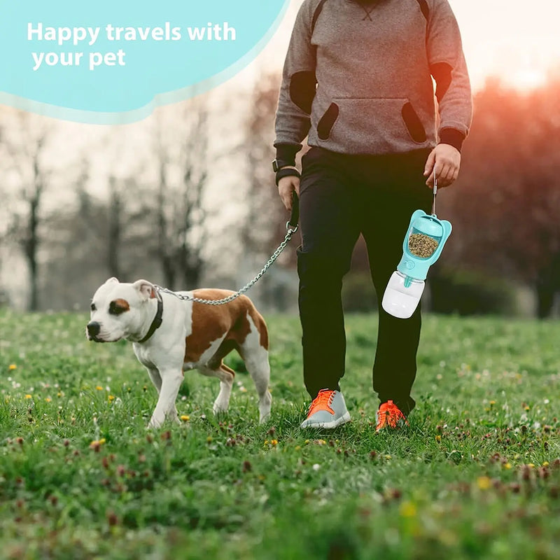 Garrafa de água para cachorro, dispensador para animais de estimação com recipiente de comida removível e trava à prova de vazamentos para viagens e caminhadas