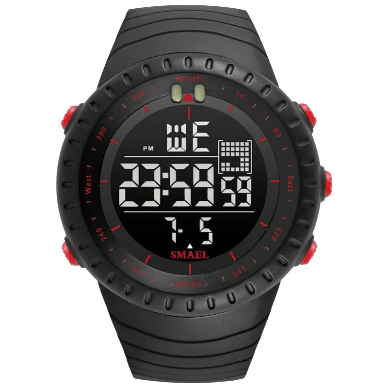 Relógio eletrônico masculino SMAEL para esportes ao ar livre, à prova d'água, mostrador grande, digital, LED, alarme, relógio digital 1237, relógio esportivo
