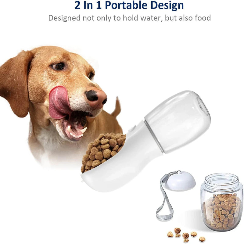 Garrafa de água para cachorro, dispensador para animais de estimação com recipiente de comida removível e trava à prova de vazamentos para viagens e caminhadas