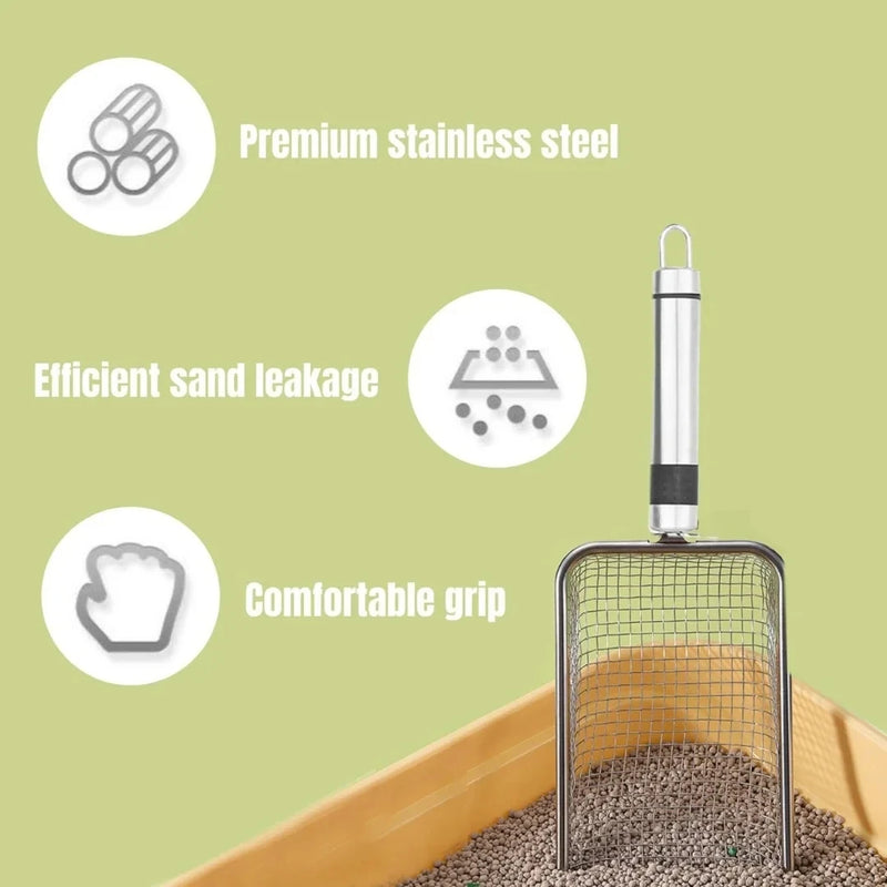 ferramenta de limpeza para animais de estimação, pá de metal em liga de alumínio para areia de gato, cabo durável de aço inoxidável, pá para cocô de animal de estimação
