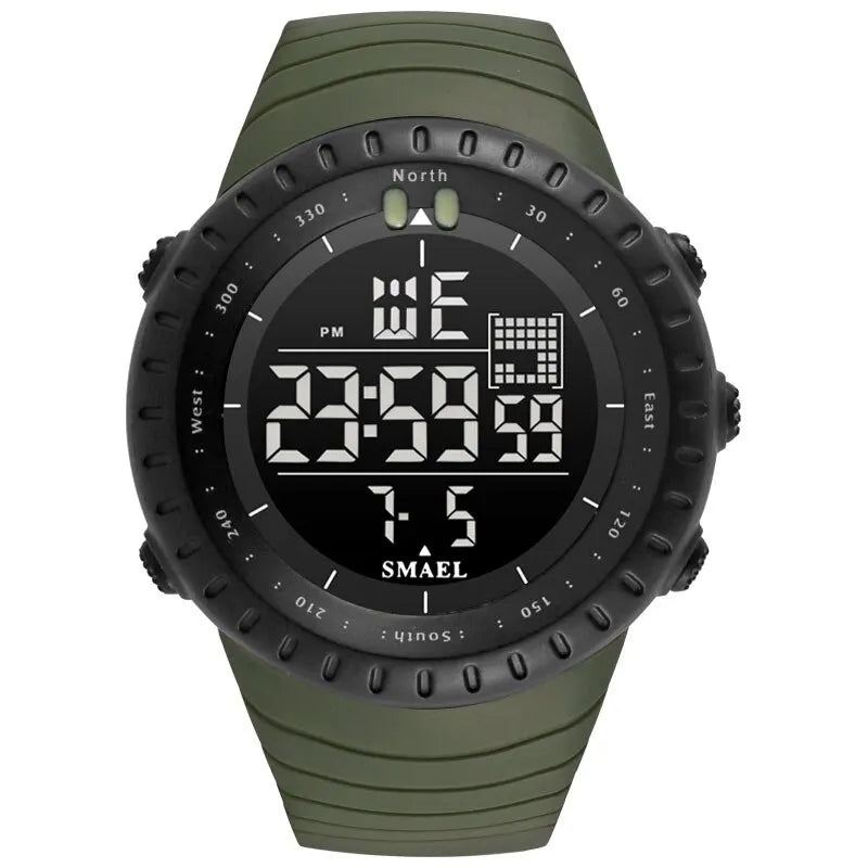 Relógio eletrônico masculino SMAEL para esportes ao ar livre, à prova d'água, mostrador grande, digital, LED, alarme, relógio digital 1237, relógio esportivo