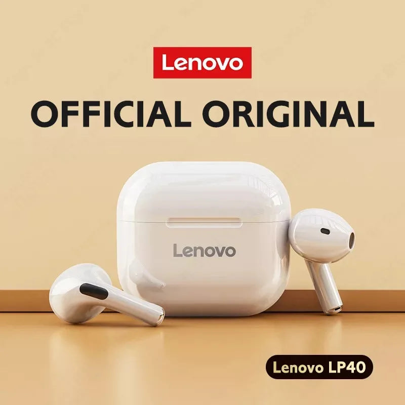 Fones de ouvido sem fio Lenovo LP40 Bluetooth 5.0 TWS originais, design para ouvido humano, operação simples e fácil de segurar