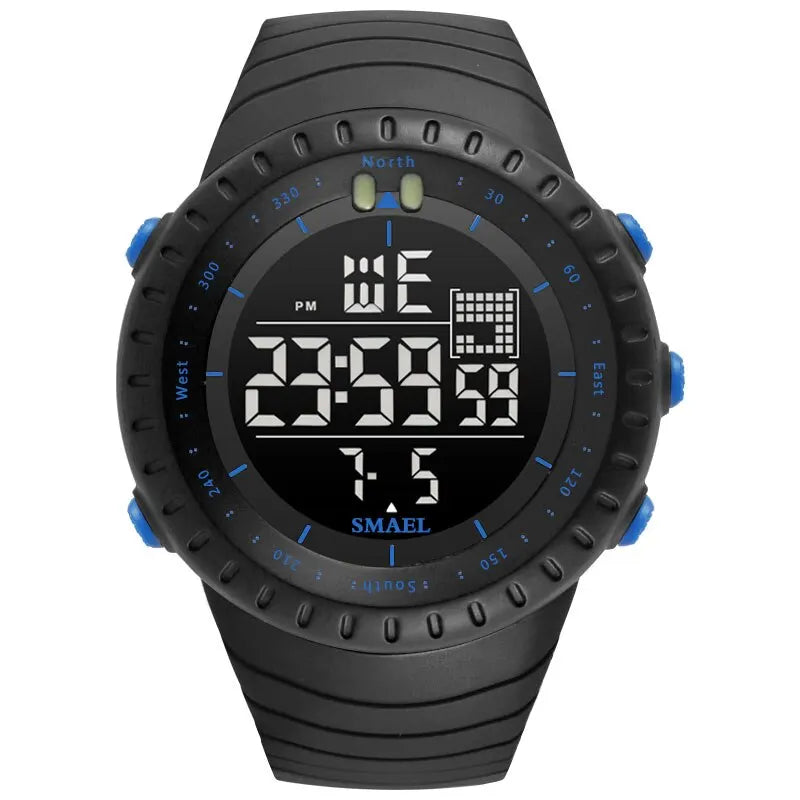 Relógio eletrônico masculino SMAEL para esportes ao ar livre, à prova d'água, mostrador grande, digital, LED, alarme, relógio digital 1237, relógio esportivo