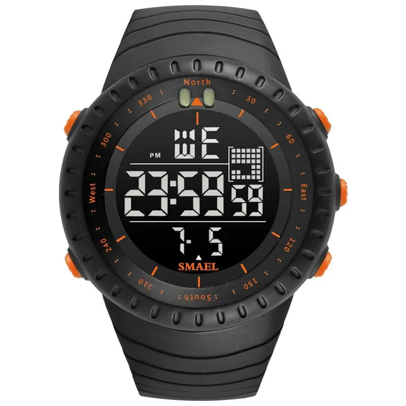 Relógio eletrônico masculino SMAEL para esportes ao ar livre, à prova d'água, mostrador grande, digital, LED, alarme, relógio digital 1237, relógio esportivo