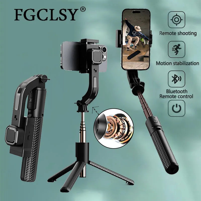 Estabilizador de gimbal portátil Bluetooth FGCLSY para celular, bastão de selfie, tripé ajustável de liga de alumínio para smartphone