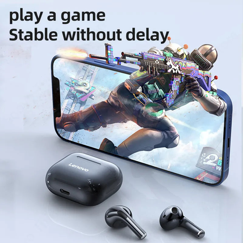 Fones de ouvido sem fio Lenovo LP40 Bluetooth 5.0 TWS originais, design para ouvido humano, operação simples e fácil de segurar