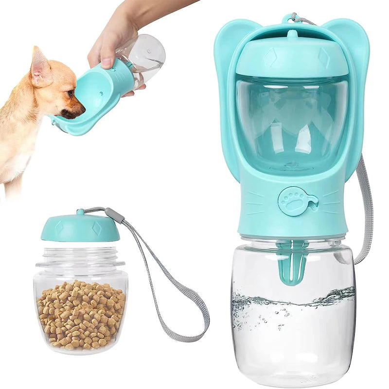 Garrafa de água para cachorro, dispensador para animais de estimação com recipiente de comida removível e trava à prova de vazamentos para viagens e caminhadas